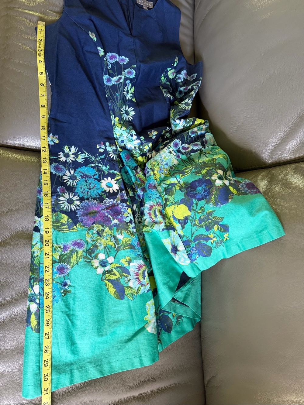 Laura | Navy to Teal Floral Fit-and-Flare Dress Size 12 - Picture 7 of 16